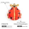 Colgante de mariquita roja en acero inoxidable con detalles dorados y puntos negros - Estilo De Mariquita De Esmalte Rojo (PJ92279)