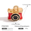 Vintage camera alloy charm with red and black enamel detail for DIY jewelry making - Vintage Camera Style (PJ92303)