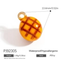 Orange lattice glass oval pendant for DIY jewelry making, 13.4mm hypoallergenic alloy - Orange Ellipsoid Pendant (PJ92305)