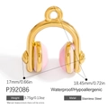 Pink enamel headphone charm pendant in gold-plated stainless steel for DIY jewelry - Pink Headphone Pendant (PJ92086)