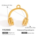 18K gold plated headphones pendant in stainless steel with size and weight specs - Gold Headphone (PJ92086B)