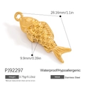 Golden stainless steel fish pendant charm with intricate scale texture for DIY jewelry - Gold Carved Koi Fish Style (PJ92297)