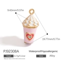 Pink drink cup alloy pendant with colorful heart pattern and gold-tone hanging loop - Pink Heart Cream Cup Style (PJ92308A)