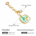 Gouden roestvrijstalen ketting met blauw emaille hanger en zeester parel detail - Blauwgroene Zeester Parel Vierkante Hanger (PJ91862)