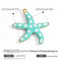Pendentif étoile de mer en acier inoxydable bleu clair avec motifs à pois blancs - Étoile de Mer à Pois Bleu Sarcelle Moyen (PJ92237D-2pcs(Centre))