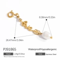 Golden heart arrow bikini charm in stainless steel with rhinestones and white pearl - Love Arrow Heart Teardrop Pearl Pendant (PJ91865)