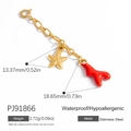 Goldener Edelstahl Seestern und roter Korallenanhänger für Bikini DIY Schmuckstücke - Goldener Seestern Rote Koralle Anhänger (PJ91866)