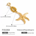 18K gold plated stainless steel starfish and shell pendant with lobster clasp - Gold Starfish Shell Charm Pendant (PJ91868)