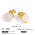 Water drop stainless steel earrings with gold plating and white resin inlay - Water Drop Style (EH12024)