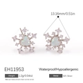 925 Silber Schneeflocken Ohrstecker mit Herz Opal und funkelnden Zirkonia Steinen - Schneeflocke Herz Stil (EH11953)
