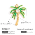 Pendentif palmier en acier inoxydable doré 18K avec émail vert et cristal brillant - Style Pendentif Palmier Vert (PJ92222)