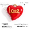 Red heart-shaped stainless steel love pendant, waterproof and hypoallergenic jewelry part - Red Heart Love Pendant (PJ92286)