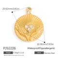 Mini pendentif rond en acier inoxydable doré 18 carats avec cœur en cristal scintillant - Style Pendentif Mains Protectrices (PJ92226)