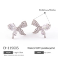 Bow-shaped 925 silver stud earrings with sparkling white cubic zirconia butterfly wings - Bowknot Style (EH11960S)