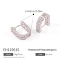 U-shaped 925 sterling silver hoop earrings with double row sparkling zircon stones - U-shaped Double Row Rhinestone Style(EH11961S)