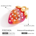 Pendentif fraise étincelant en acier inoxydable doré 18K avec strass rouges brillants - Style Pendentif Fraise Rouge Dégradé (PJ92240A)