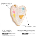 Enamel heart pendant in stainless steel with colorful patterns and dimensional gold heart - Pink Yellow Blue Heart Sand Pattern (PJ92313A)