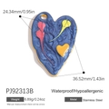 Blue heart enamel pendant in stainless steel with colorful sand pattern detail - Blue Sand Pattern Heart (PJ92313B)