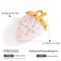 Pendentif fraise en acier inoxydable doré 18K serti de strass brillants rose pâle - Style Pendentif Fraise Rose Clair (PJ92240C)