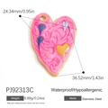 Pink heart pendant charm in stainless steel with marble texture and gold accents - Pink White Sand Pattern Heart (PJ92313C)