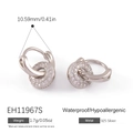 Boucles d'oreilles en argent 925 avec anneaux sertis de zircons de style minimaliste - Style de Pendentif Cercle Pavé(EH11967S)