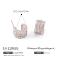 Boucles d'oreilles clous en argent 925 en forme de C avec pavé de zircons brillants - Style Large Pavé en C(EH11969S)