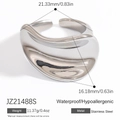 Irregular geometric wavy silver ring in stainless steel with a high-polished mirror finish - Irregular Wave Wide Band Style (JZ21488S)
