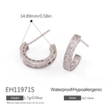 Créoles en argent sterling S925 avec zircons carrés, diamètre 14,89mm et poids de 1,7g - Style Strass en Ligne Carrée en C(EH11971S)