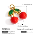 Κρεμαστό κεράσι από ανοξείδωτο ατσάλι με κόκκινη ρητίνη και πράσινα κρύσταλλα, 16mm - Στυλ Κεράσι (PJ92320)