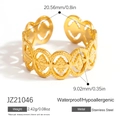 Anillo abierto de acero inoxidable dorado con diseño floral hueco y acabado resistente - Estilo Hueco Tallado Retro (JZ21046) / Dorado