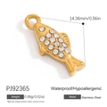Waterproof stainless steel fish pendant with clear crystals in a golden finish - Rhinestone Inlaid Gold Fish (PJ92365)