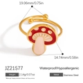 Anillo minimalista de acero inoxidable dorado con dijes de setas esmaltadas - Estilo de Champiñón (JZ21577)