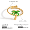 Anillo ajustable de acero inoxidable oro 18K con un motivo de palmera verde vibrante - Estilo Palmera (JZ21579)