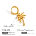 Golden palm tree pendant earring in stainless steel, waterproof and hypoallergenic - Palm Tree Pendant Style (PJ92499)