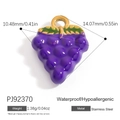 Small stainless steel purple grape pendant with green enamel leaf for DIY jewelry making - Grape Style (PJ92370)