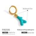 Golden stainless steel hoop earring with bright blue coral pendant for summer beach style - Cyan Coral Pendant Style (PJ92506)