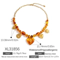 Goldene Edelstahlkette mit bernsteinfarbenen Harzperlen und Herzanhängern, 40+5cm Länge - Sonne Herz Bernstein Großer Anhänger Stil (XL31856)