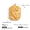 18K gold plated stainless steel rectangle charm with hand and crescent moon engraving - Moon Hand Support Style (PJ92377)