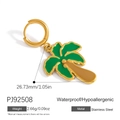 Golden stainless steel coconut tree charm earring with green enamel finish - Two-Tone Coconut Tree Pendant Style (PJ92508)
