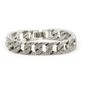 Detalle de pulsera cubana plateada de 14mm con pavé de cristales blancos brillantes - Plateado
