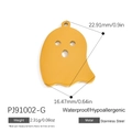 Gold stainless steel ghost pendant for DIY jewelry with dimensions and weight info - Gold Ghost (PJ91002-G)