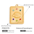 Gold rectangular stainless steel evil eye pendant with six colorful gemstones for DIY jewelry - Colorful Evil Eye Style (PJ92379)