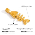 Golden stainless steel fish bone pendant with hammered texture and measurement specs - Golden Hammered Fish Bone (PJ92330)