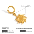 Golden sun charm earrings in stainless steel with waterproof and hypoallergenic finish - Radial Sun Pendant Style (PJ92510)