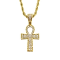 Vergoldete Ankh-Kreuz-Halskette mit Zirkonia-Mikropavé auf einer Seilkette - Gold