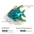 Blue-green enamel fish pendant in golden stainless steel for DIY jewelry making - Fish Shape Pendant (PJ92452)