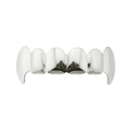 Polished silver hip hop grillz featuring a shiny six-tooth top design on white background - Silver Top Fangs