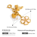 Golden stainless steel charm pendant with pink flower pearl and heart bow on white background - Bow Sakura Style (PJ92619)