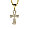 Goldene Ankh-Kreuz Anhänger Halskette mit Zirkonia-Besatz und goldener Kordelkette - Gold