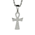 Silberner Ankh-Kreuz Anhänger mit Zirkonia-Mikropflaster und gedrehter Seilkette - Silber